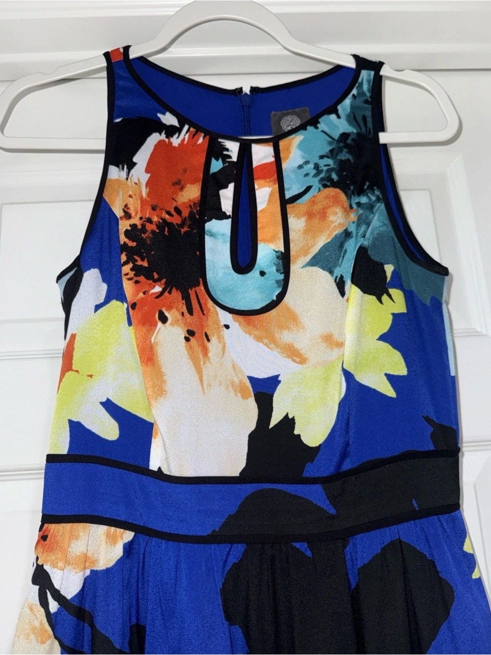 Vince Camuto Women's Sz 4 Sleeveless Maxi Dress Floral Tropical Bold Blue Multi